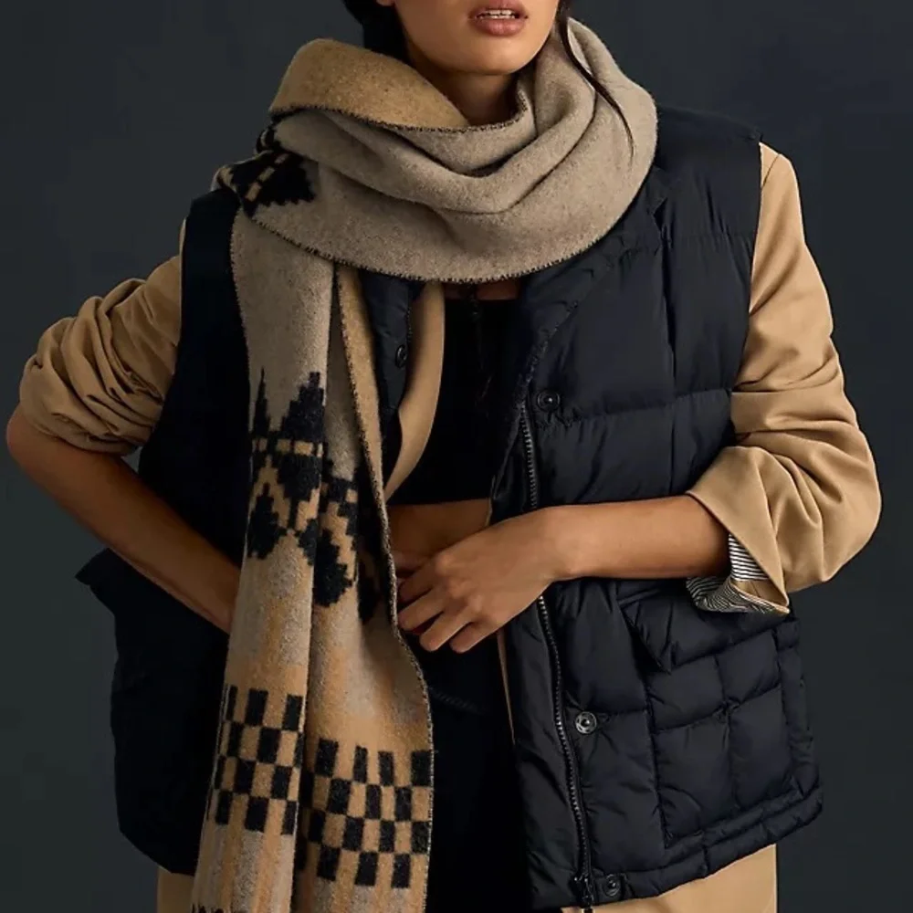 Anthropologie Pretty little Fawn Ltd Edition Plaid Wool Scarf in Black and Tan